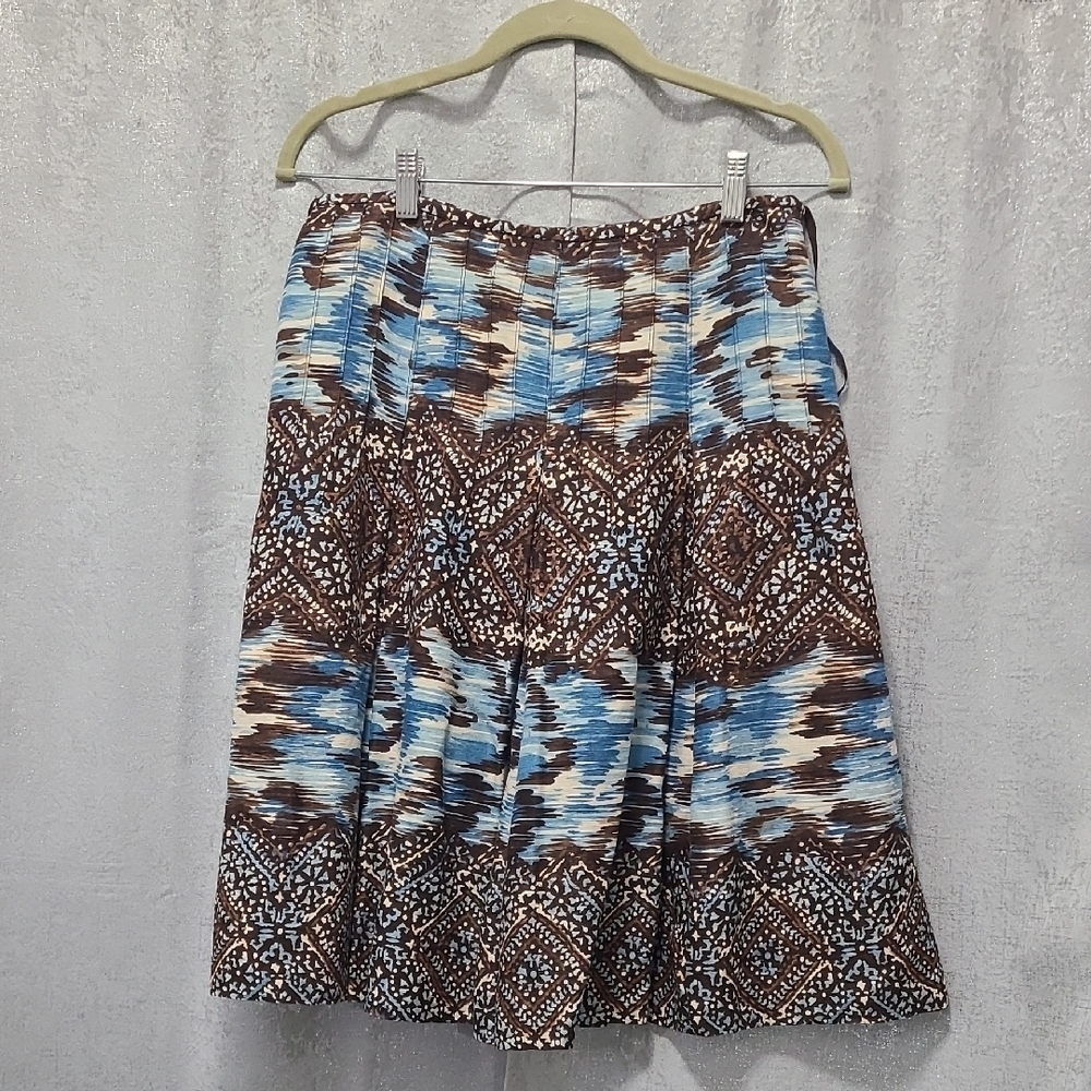 Silk Linen Nine West Blue and White Pleated Midi Skirt Resort Wear 6P